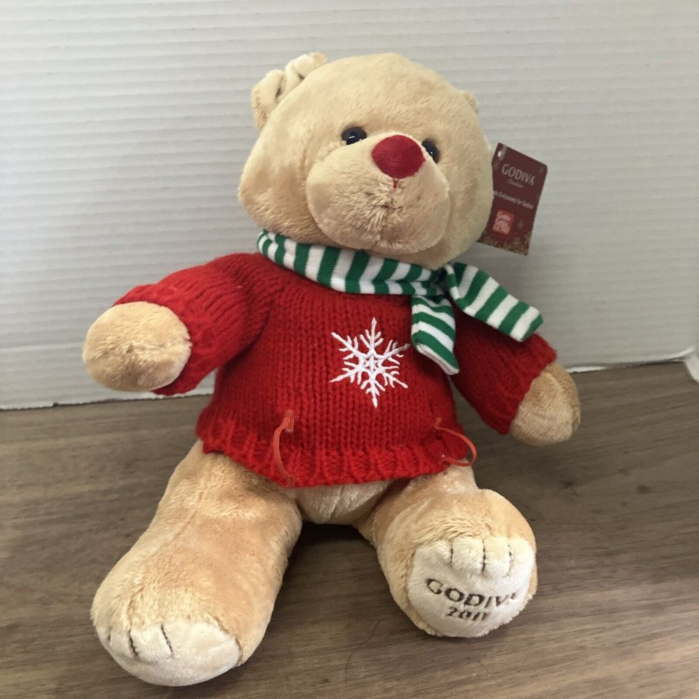 Gund Godiva 2011 Plush Teddy Bear 9" Snowflake Sweater Scarf‎ Winter Stuffed...